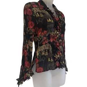 Violet & Claire Top Sz S Roses Whimsigoth Whimsical Dark Romantic Crinkle Sheer